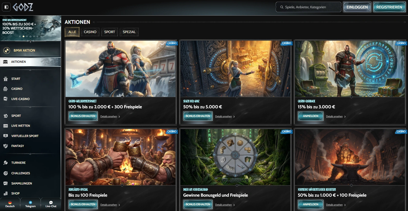 Spielangebot bei Godz Casino: Slots, Live-Casino und mehr